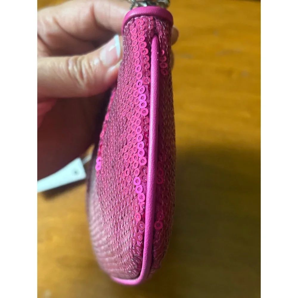 Coach Special‎ Edition Magenta Pink Sequin Pleated Wristlet Bag NEW - Picture 6 of 7